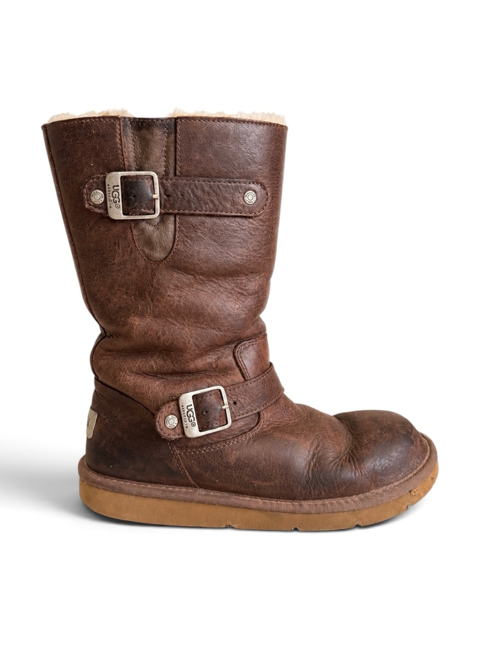 UGG Australia Kensington Leather Shearling Buckle Boots Brown Size 8